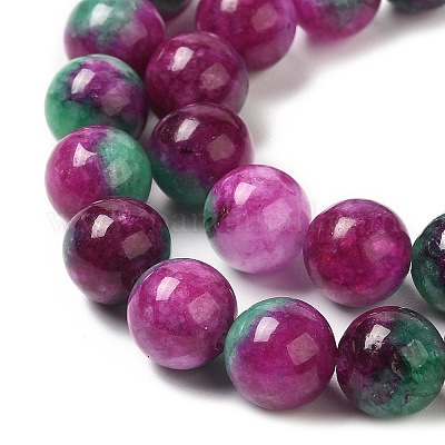 Naturels teints en blanc perles de jade brins&nbsp;G-M402-C03-19-1