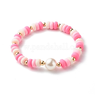 Pink and White Clay Bead Bracelet -   Polymer clay beaded necklace, Clay  beads, Bracelets handmade beaded
