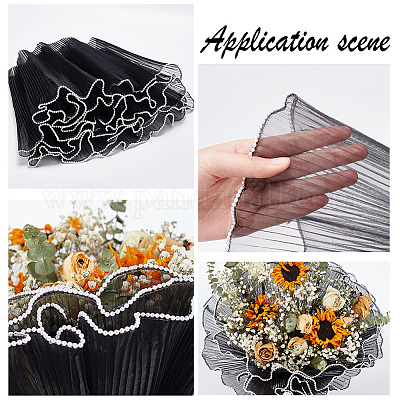 Wholesale BENECREAT 4.37 Yards Black Flower Wrapping Mesh Paper 