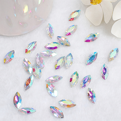 Cabochons en verre avec strass de dos avec point&nbsp;RGLA-OC0001-08C-1
