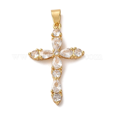 Латунные микропаве прозрачные подвески с фианитом&nbsp;LS-ZIRC-M117-37G-1