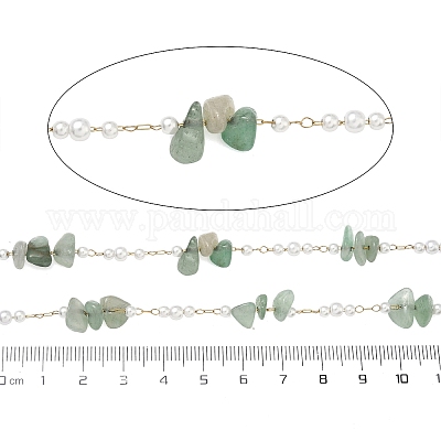 Цепочки ручной работы из натурального зеленого авантюрина и имитации АБС-пластика.&nbsp;CHS-F025-01G-1