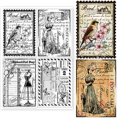 GLOBLELAND Postmark Postcard Stamps Vintage Air Tickets Clear Stamps  Vintage Ticket Postcard Stamps Postcard Border Edge Silicone Halloween  Christmas