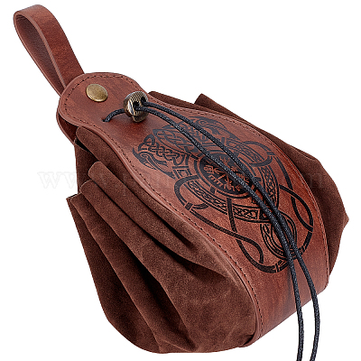Genuine Leather Drawstring Change Pouch Keychain Coin Purse Key