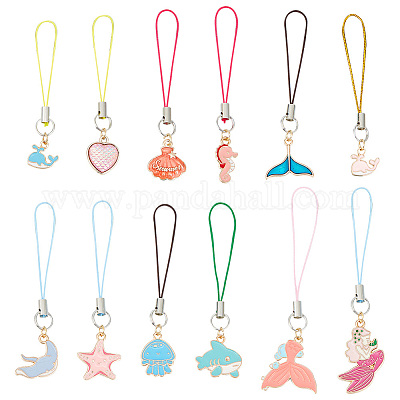 Ремешки для мобильных телефонов из эмалированного сплава морской жизни HJEW-AB00614-1