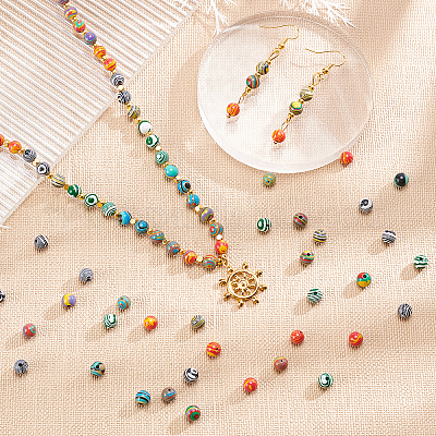 240шт 8 цвета синтетические малахитовые бусины&nbsp;G-AR0004-25-1