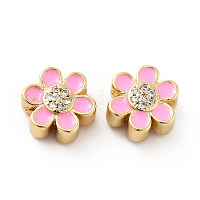 Цветок латунные микро проложить четкие кубического циркония бусы KK-G419-06G-05-1