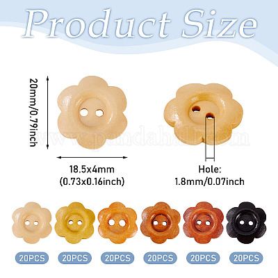 120 шт. 6-х цветные деревянные пуговицы-цветы с 2 отверстиями&nbsp;BUTT-TA0001-40C-1