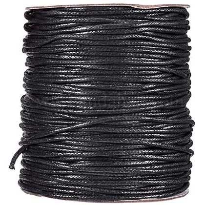 JEWELEADER 1 Roll About 100 Yards Round Braided Waxed Cotton Cord 2mm Macrame Craft DIY Thread Beading String for Jewelry Making Friendship Bracelets Leather Sewing - Black YC-PH0002-17-1