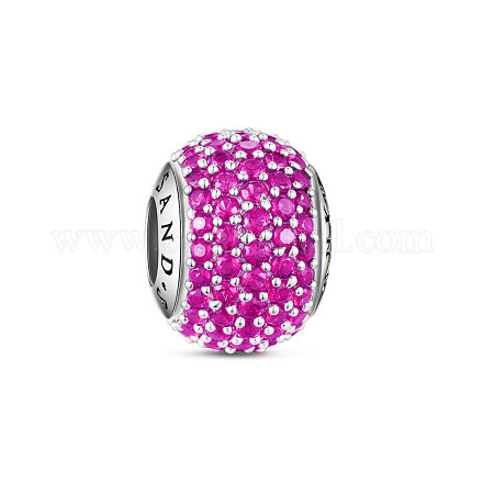 TINYSAND Rondelle Rhodium Plated 925 Sterling Silver Pave Setting Pink Cubic Zirconia European Beads TS-C-040-1