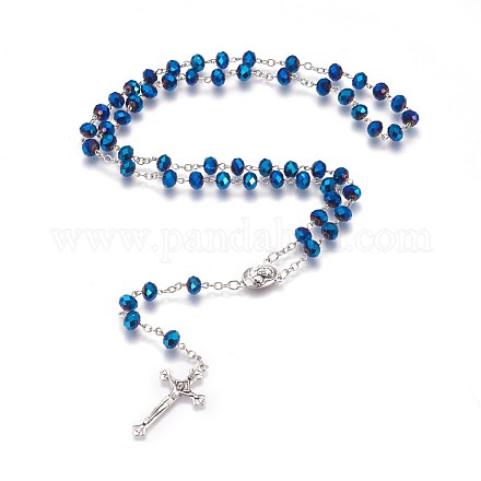 Collar de perlas de rosario de vidrio electrochapa para pascua NJEW-WH0005-02-1