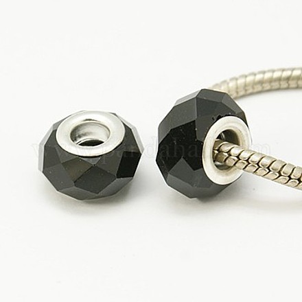 Silberfarbe schwarz faszinierend facettierte Glasperlen passen europäischen Schmuck Charme Armbänder & Halskette X-GDA002-27-1