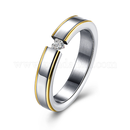 Regalos de san valentín corazón de acero de titanio anillos de pareja de circonita cúbica para mujeres RJEW-BB16407-8-1