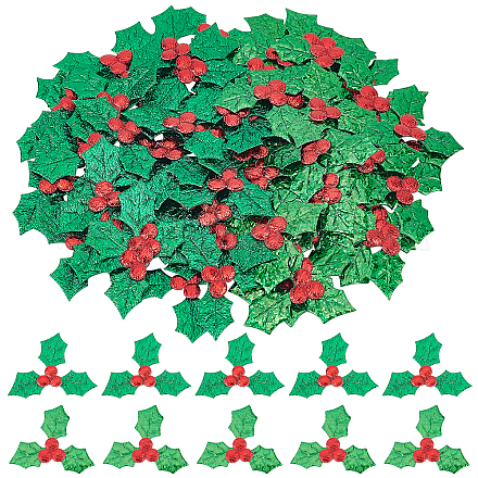 Gorgecraft2bags2スタイルの布飾りアクセサリー  ヤドリギ/アザミの葉  クリスマスの装飾のための  グリーン  30x35~38x1mm  100個/袋  1バッグ/スタイル DIY-GF0005-72-1