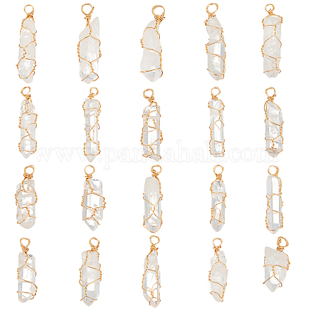 FINGERINSPIRE 20 Pcs Natural Quartz Crystal Pendant Gold Plated Wire Wrapped Quartz Clear Crystal Gemstone Pendant without Chain Healing Stones Pendant for Necklaces Earrings Jewelry Making FIND-FG0001-58-1