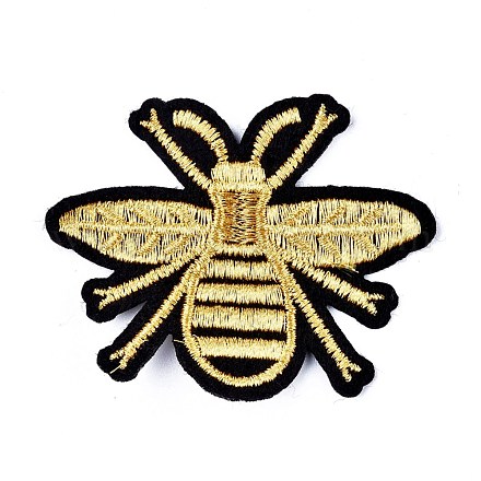 蜂の形のコンピューター化された刺繡布アイロン/パッチに縫い付け  マスクと衣装のアクセサリー  アップリケ  ライトカーキ  63x51x1.5mm DIY-M006-05-1