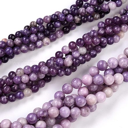 Fili di perle di pietra mica naturale di lepidolite / viola G-K415-4mm-1
