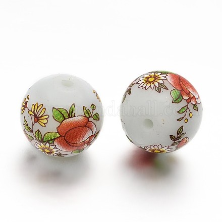 Perle rotonde di vetro stampate con foto di fiori GLAA-J084-A02-1