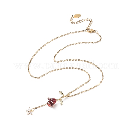 Rosa de esmalte de aleación con collares de lazo de mariposa con 304 cadena de acero inoxidable NJEW-JN04321-1