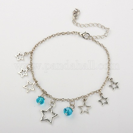 Tibetan Style Alloy Star Charm Anklets AJEW-AN00012-03-1