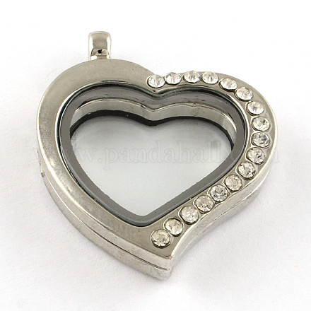 Rhinestone de aleación de corazón colgantes magnéticos medallón flotantes PALLOY-S039-04-1