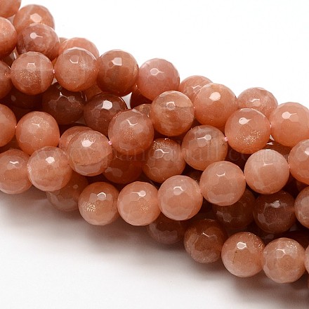 Grade AAA Natural Gemstone Sunstone Faceted Round Beads Strands G-E251-35-10mm-1