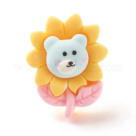 Flower with Bear Resin Adjustable Ring RJEW-JR00424-03-1