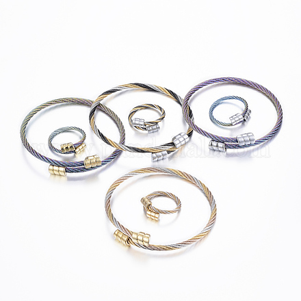 Trendy conjuntos de anillos y brazaletes de torque de 304 acero inoxidable SJEW-H073-02-1