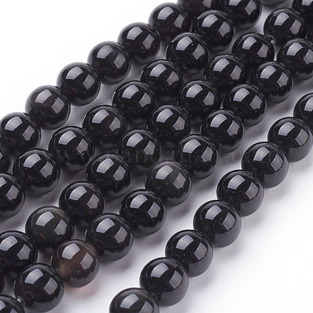 Naturale perle di ossidiana fili G-G099-8mm-24-1