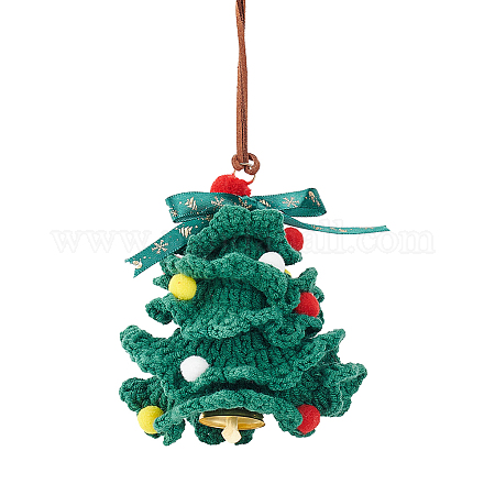 かぎ針編みのクリスマス ツリー ハンギング ペンダントの装飾  自動車のバックミラーと車のインテリア吊り下げアクセサリー用  濃い緑  370~430mm HJEW-WH0007-14-1