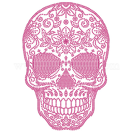 NBEADS Bling Rhinestone Pink Skull Sticker DIY-WH0303-267-1