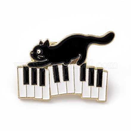 漫画猫エナメルピン  バックパックの服のためのライトゴールド合金の音楽テーマのブローチ  猫の模様  22x30x2mm  ピン：1.3mm JEWB-A005-26-02-1