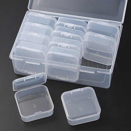 12 個の正方形プラスチックオーガナイザービーズ収納容器  透明  5.4x5.3x2cm  インナーサイズ：5.1x5.05x1.5センチメートル CON-YW0001-35-1