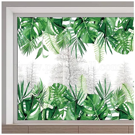 GORGECRAFT 118x39cm Large Green Leaf Window Stickers Tropical Plant Leaves Window Decals Static Non Adhesive Palm Tree Monstera Fern Leaf Decal for Glass Sliding Door Anti-Collision Summer Home Decor DIY-WH0457-008-1