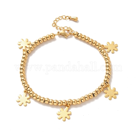 Vacuum Plating 304 Stainless Steel Snowflake Charm Bracelet with 201 Stainless Steel Round Beads for Women BJEW-B057-19G-1