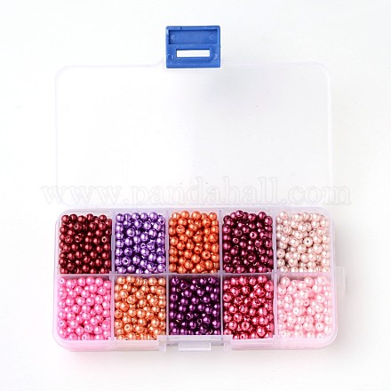 10 Farbe pearlized Runde Glas Perlen HY-X0005-8mm-B-1
