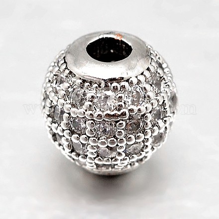Perles rondes en laiton avec zircone cubique de micro pave ZIRC-N016-01P-8mm-1