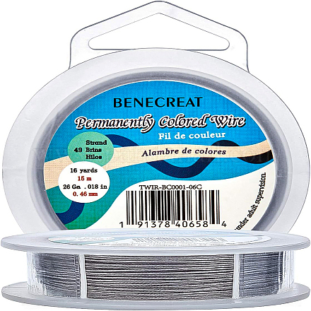 BENECREAT 15m 0.46mm 49-Strand Tiger Tail Beading Wire 316 Stainless Steel Nylon Coated Craft Jewelry Beading Wire for Crafts Jewelry Making TWIR-BC0001-06C-1