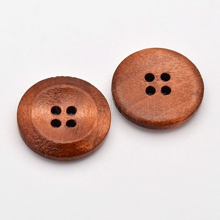 フラットラウンド木製ボタン  4穴  染め  チョコレート  20x4mm  穴：2mm BUTT-D039-04-1