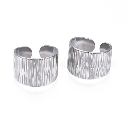 304 Stainless Steel Texture Open Cuff Ring RJEW-S405-258P-1