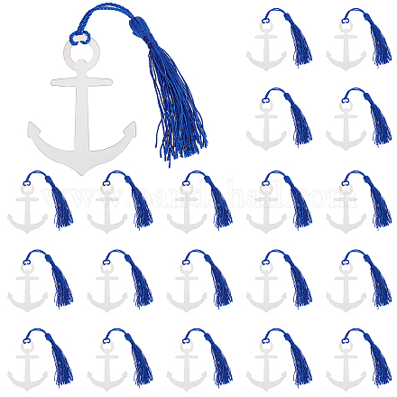 CHGCRAFT 20Pcs 7.5Inch Anchor Pattern Bookmarks with Blue Tassel Stainless Steel Bookmarks Reading Accessories for Friend Teachers Student Bookworm Gift Decorations Sounvenirs OFST-WH0002-12P-03-1