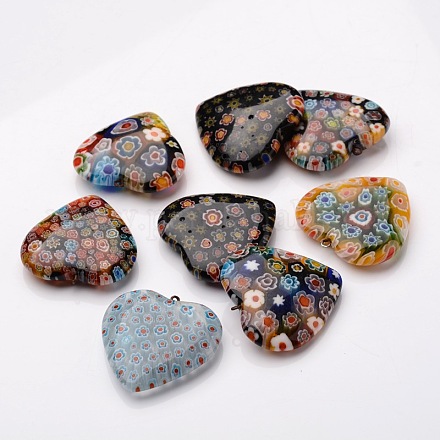 Fornituras de vidrio millefiori hecha a mano de corazón LK-M001-03-1