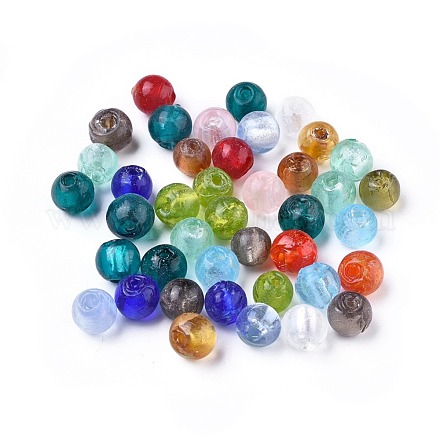 Perles en verre d'argent feuille manuelles X-SLR8MMJ-1-1