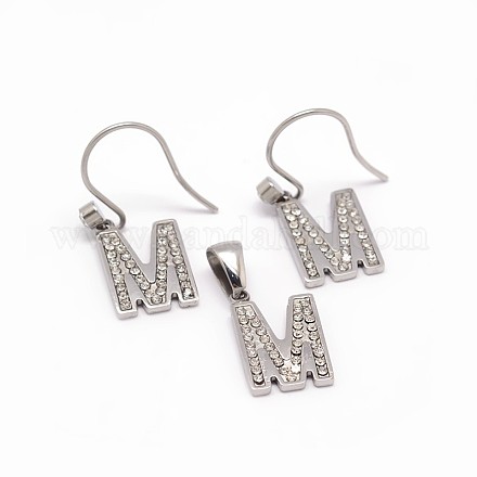 Letter.M 304 Stainless Steel Dangle Earrings and Pendants Jewelry Sets SJEW-M033-05-1