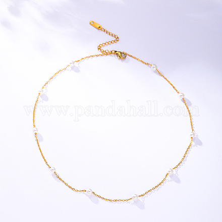 Collar de cadena de acero inoxidable con cuentas de perlas de imitación para mujer. ZY9444-1