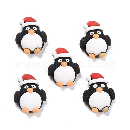 樹脂カボション  クリスマステーマ  クリスマス帽子のペンギン  ブラック  23.5x18.5x8mm X-CRES-D004-06-1