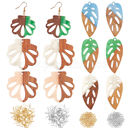 Superfindings bricolage 6 paires de boucles d'oreilles en bois de feuilles et de fleurs DIY-FH0002-02-1
