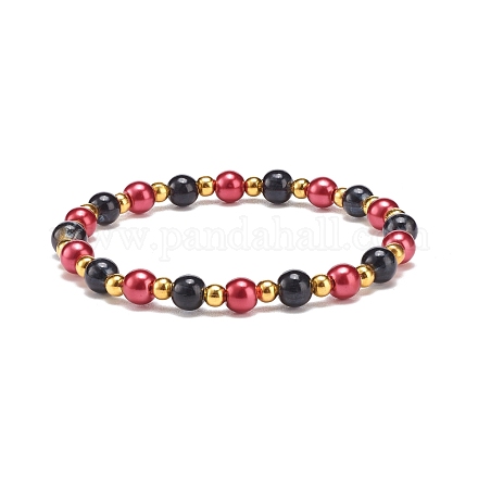 Bracelet extensible en perles rondes de verre et de fer pour femme BJEW-JB08510-01-1