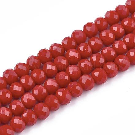 1 filo di perle di vetro rondelle sfaccettate di colore rosso scuro massiccio opaco X-EGLA-J047-3x2mm-06-1
