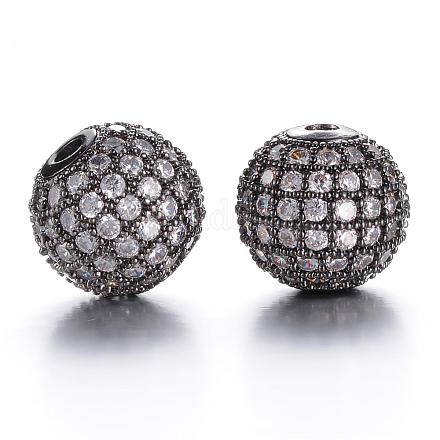 CZ Brass Micro Pave Grade AAA Clear Color Cubic Zirconia Round Beads KK-O065-10mm-05B-NR-1